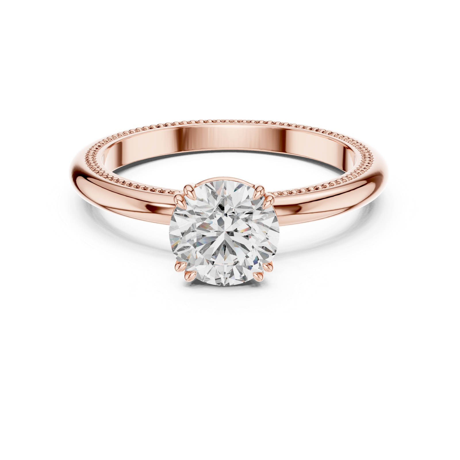 Solitaire Ring with Milgrain Detail and Round Brilliant Diamond