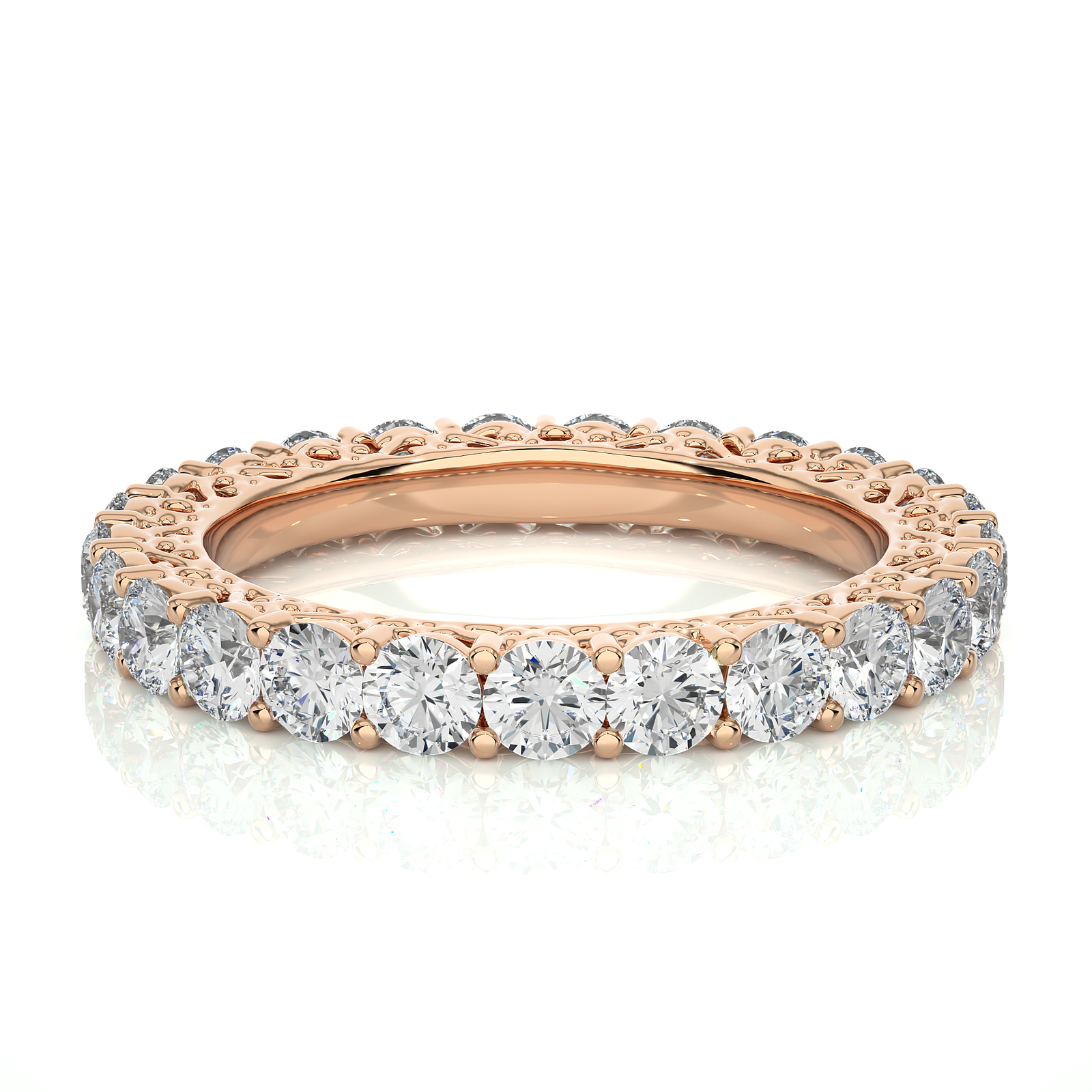 Round-Cut Lab Grown Diamond Eternity Ring with Filigree Detailing