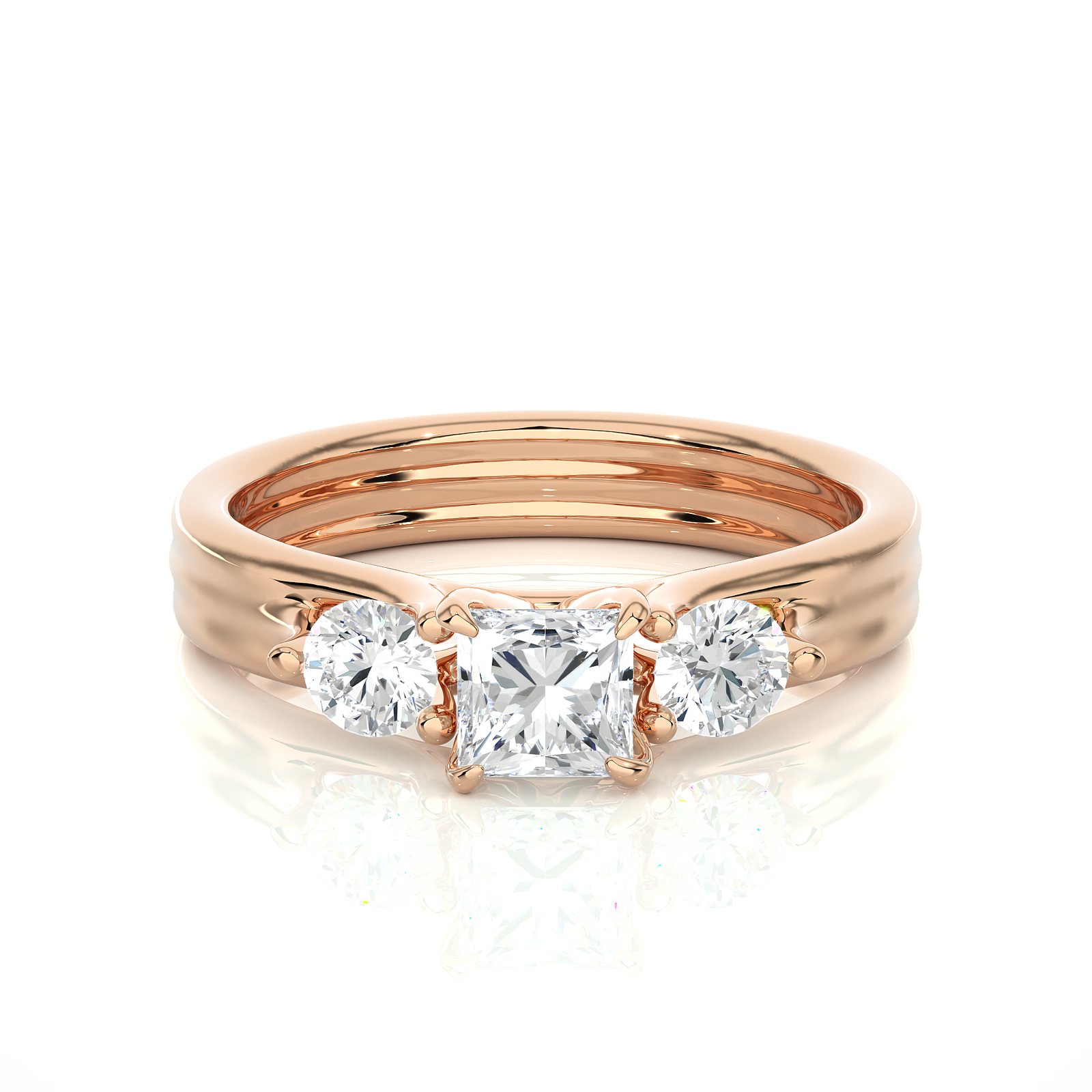 Classic Three-Stone Gold Diamond Engagement Ring