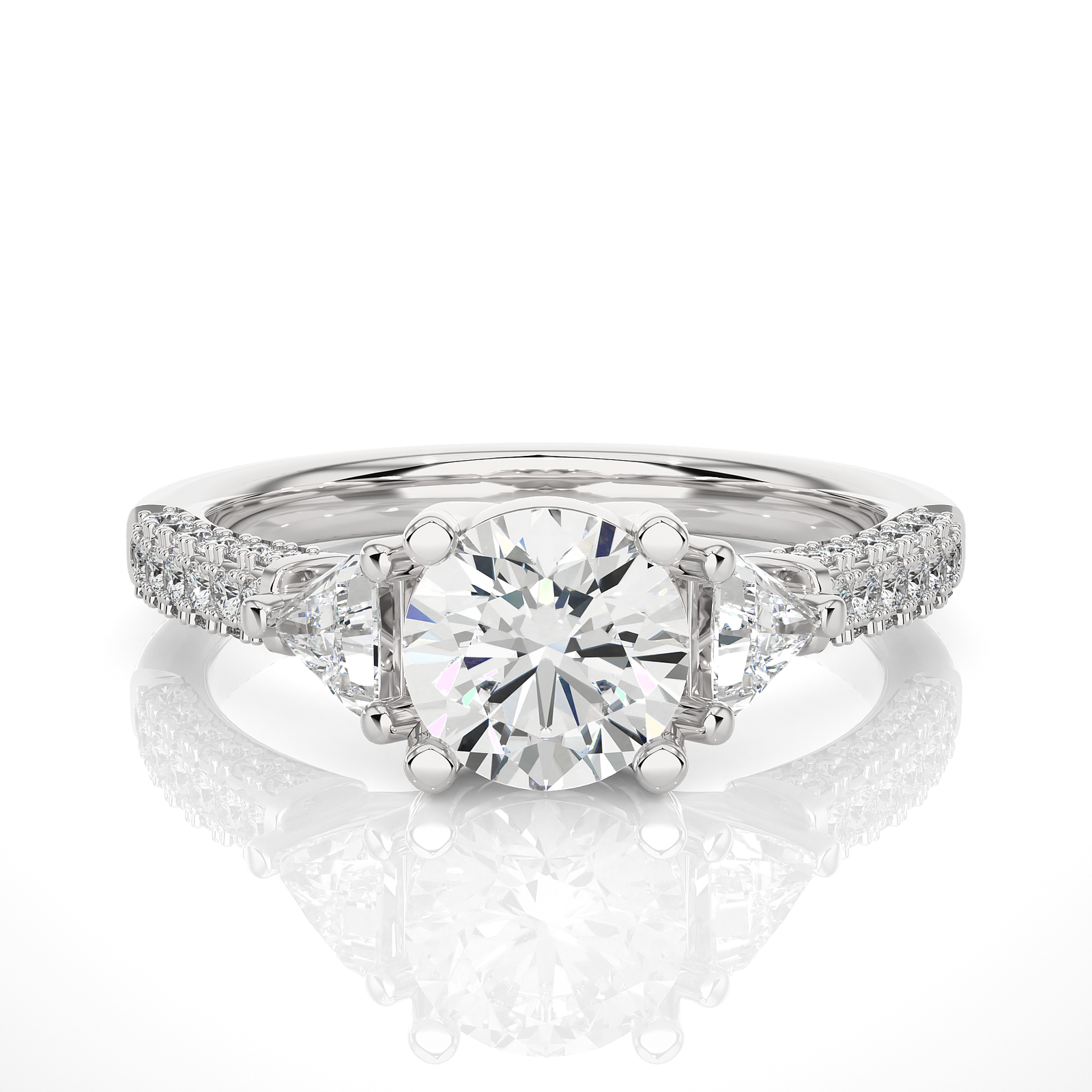 Three-Stone Diamond Engagement Ring with Pave Band