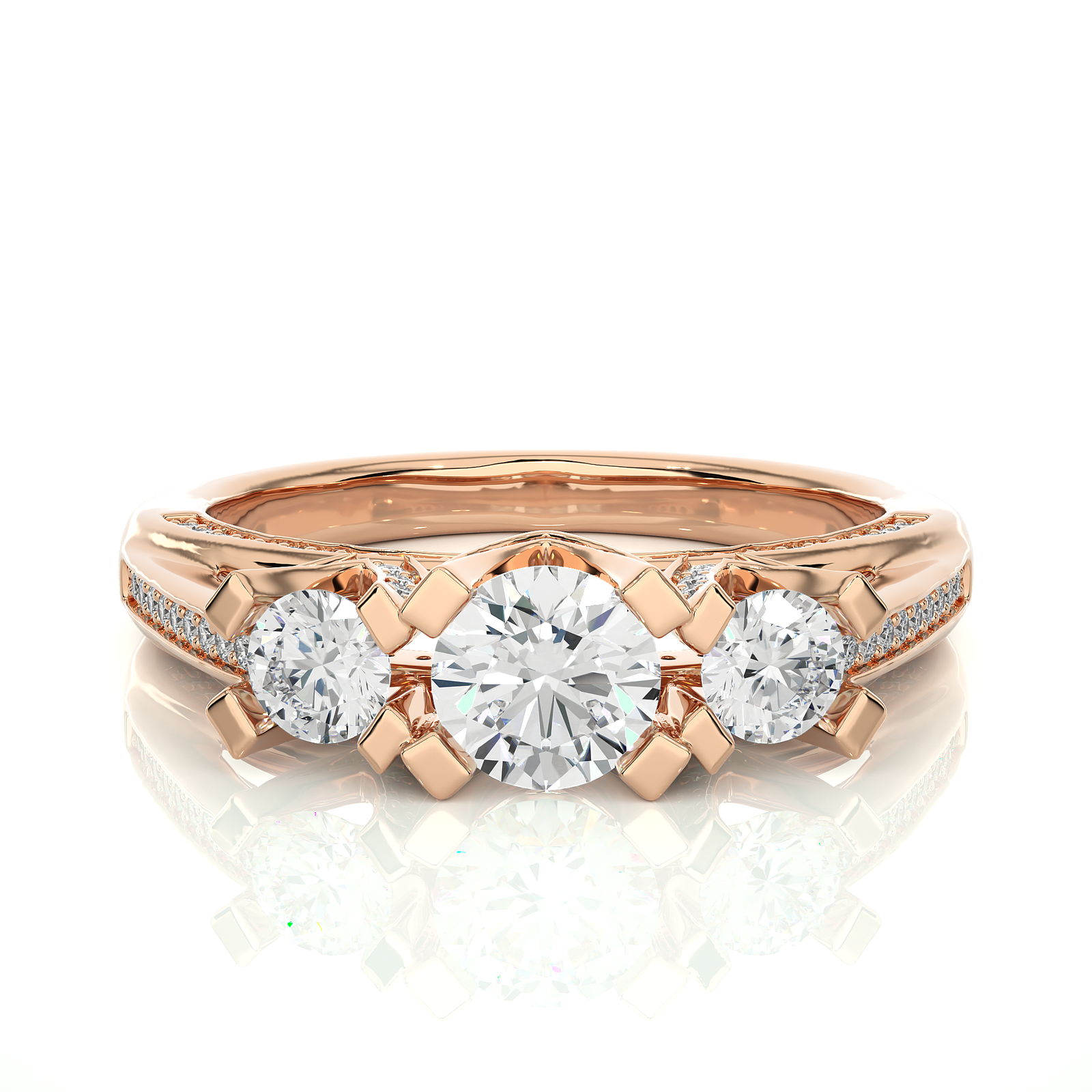 Diamond-Encrusted Three-Stone Engagement Ring