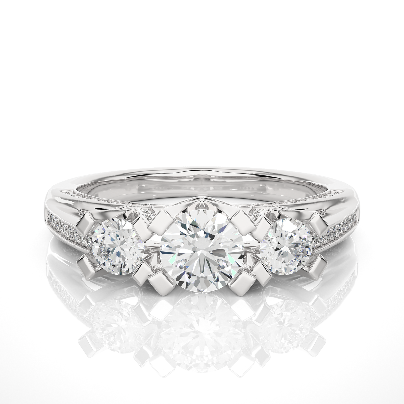 Diamond-Encrusted Three-Stone Engagement Ring