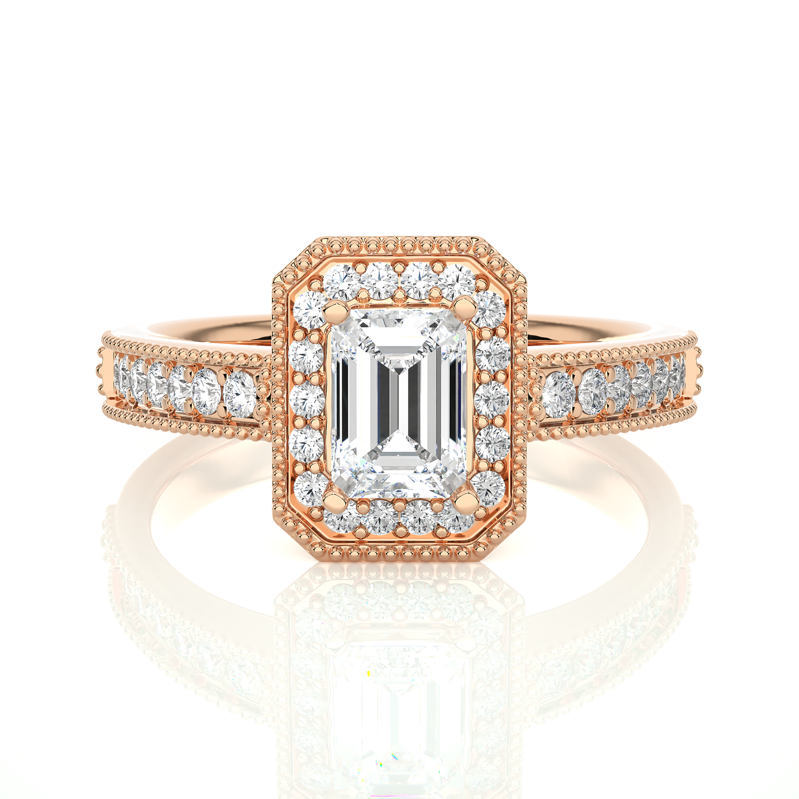Vintage Emerald-Cut Halo Diamond Engagement Ring