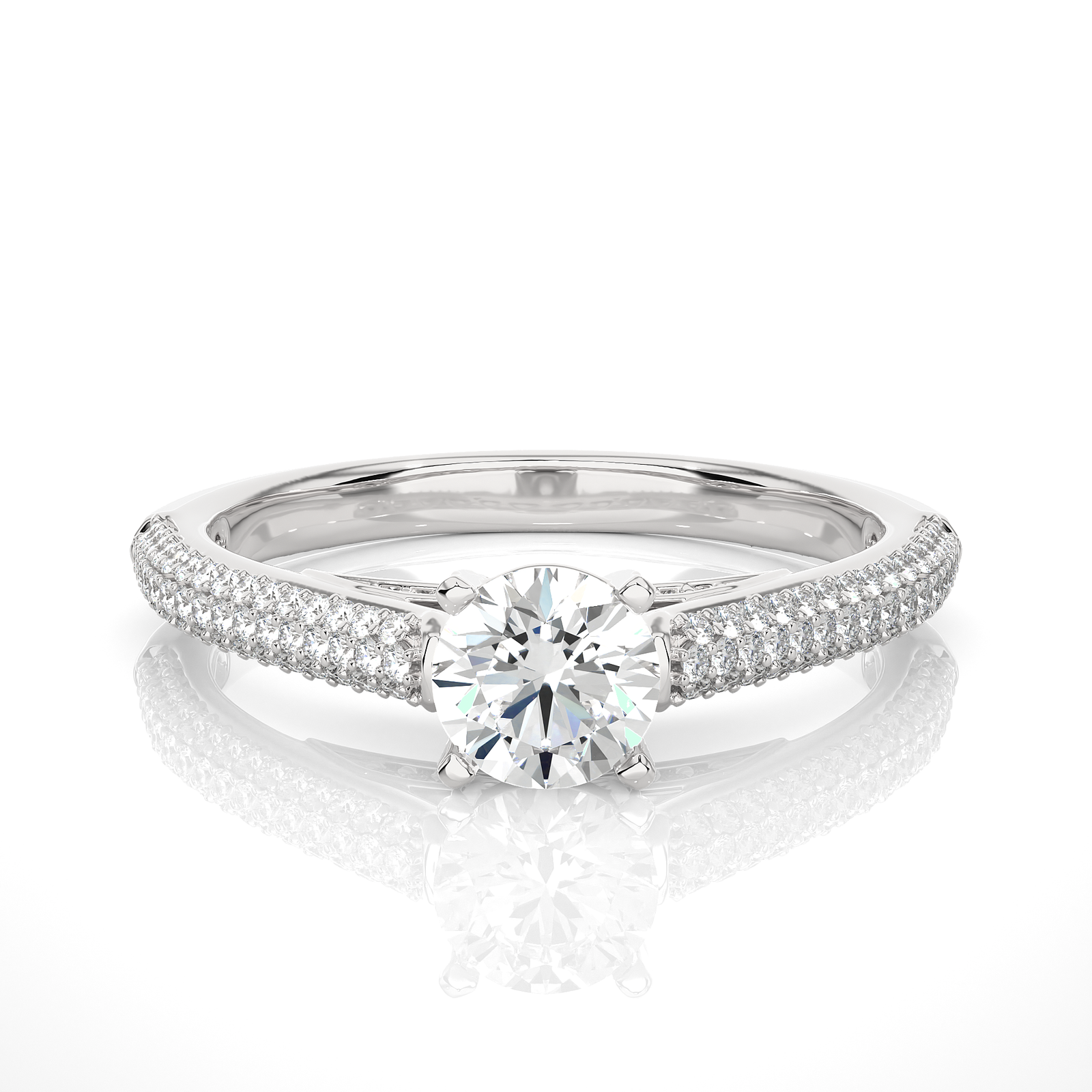 Triple Row Pave Diamond Engagement Ring