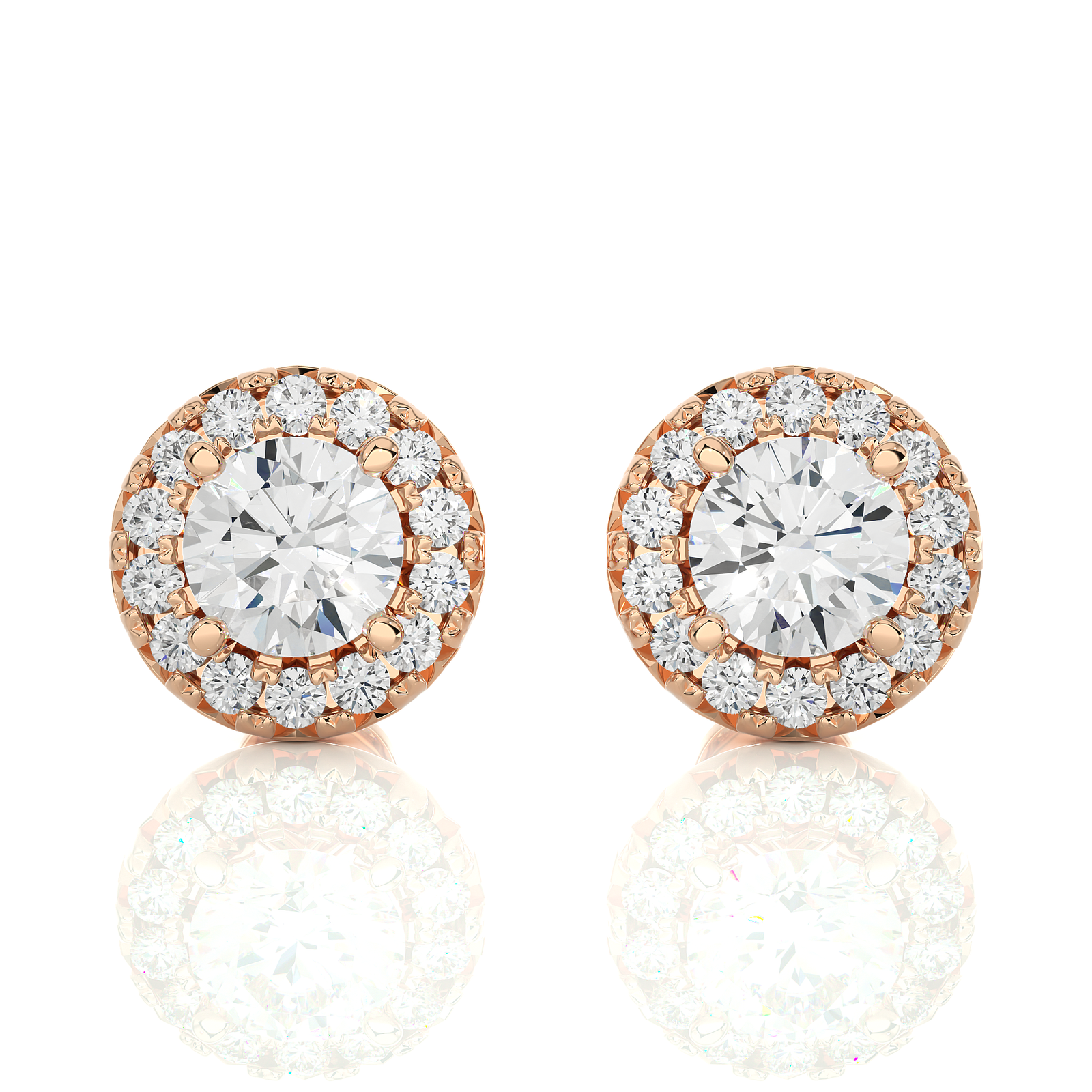  Classic Round Diamond Halo Stud Earrings