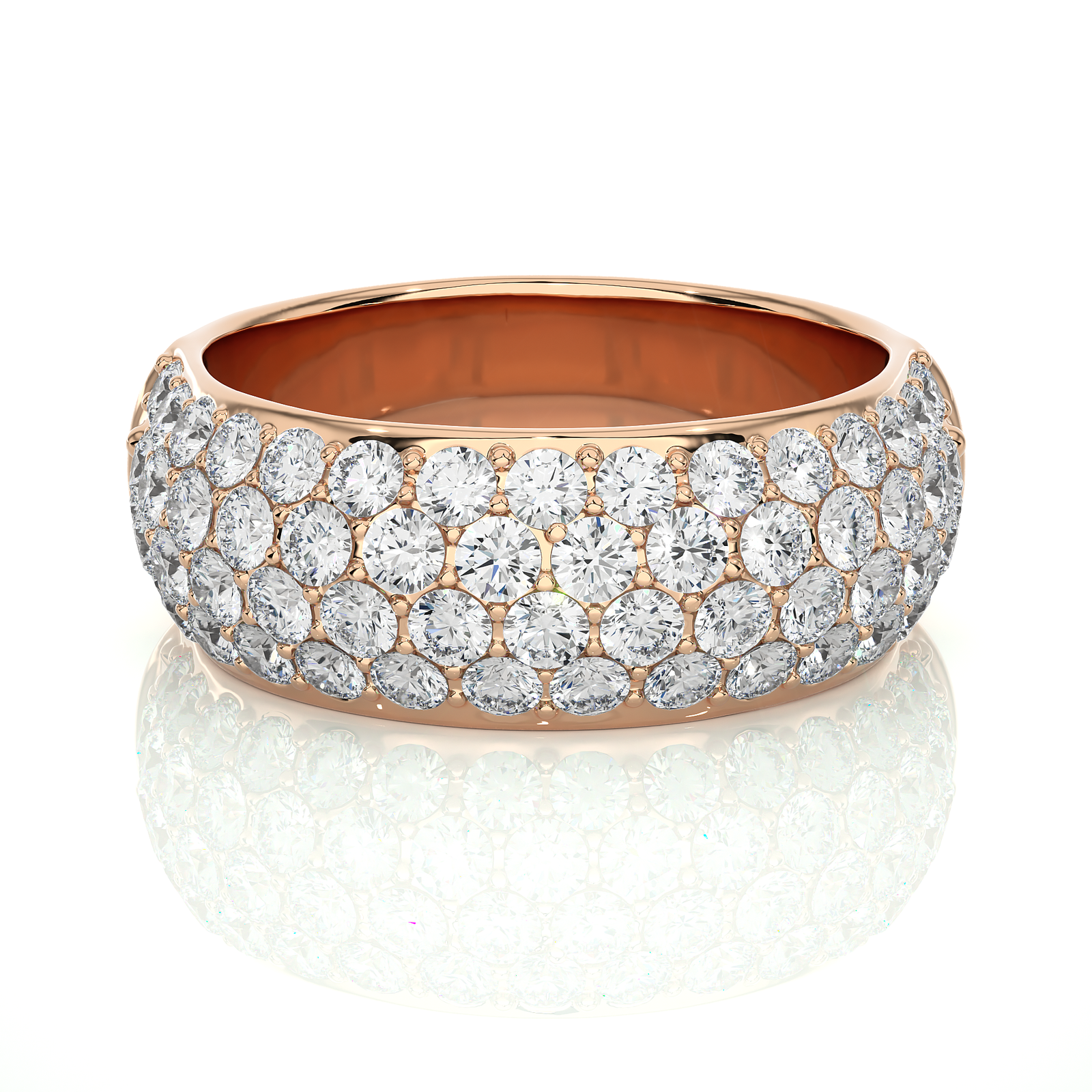 Triple Row Pave Diamond Wedding Band 