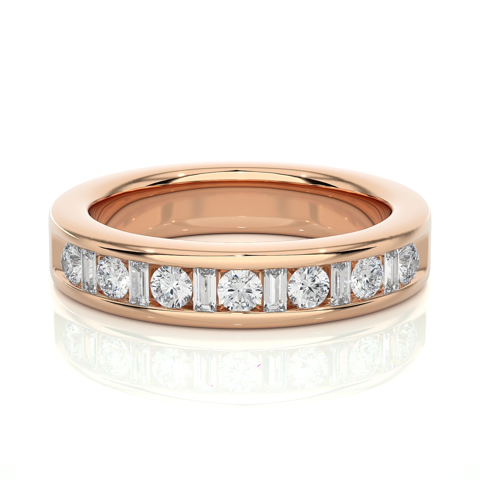 Channel-Set Round And Baguette Diamond Eternity Band