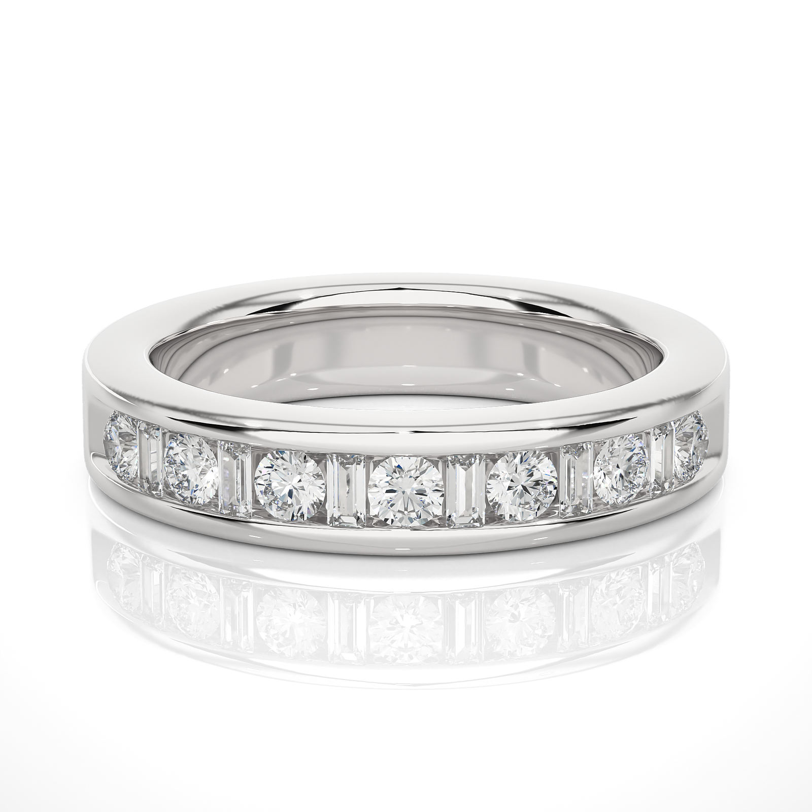 Channel-Set Round And Baguette Diamond Eternity Band