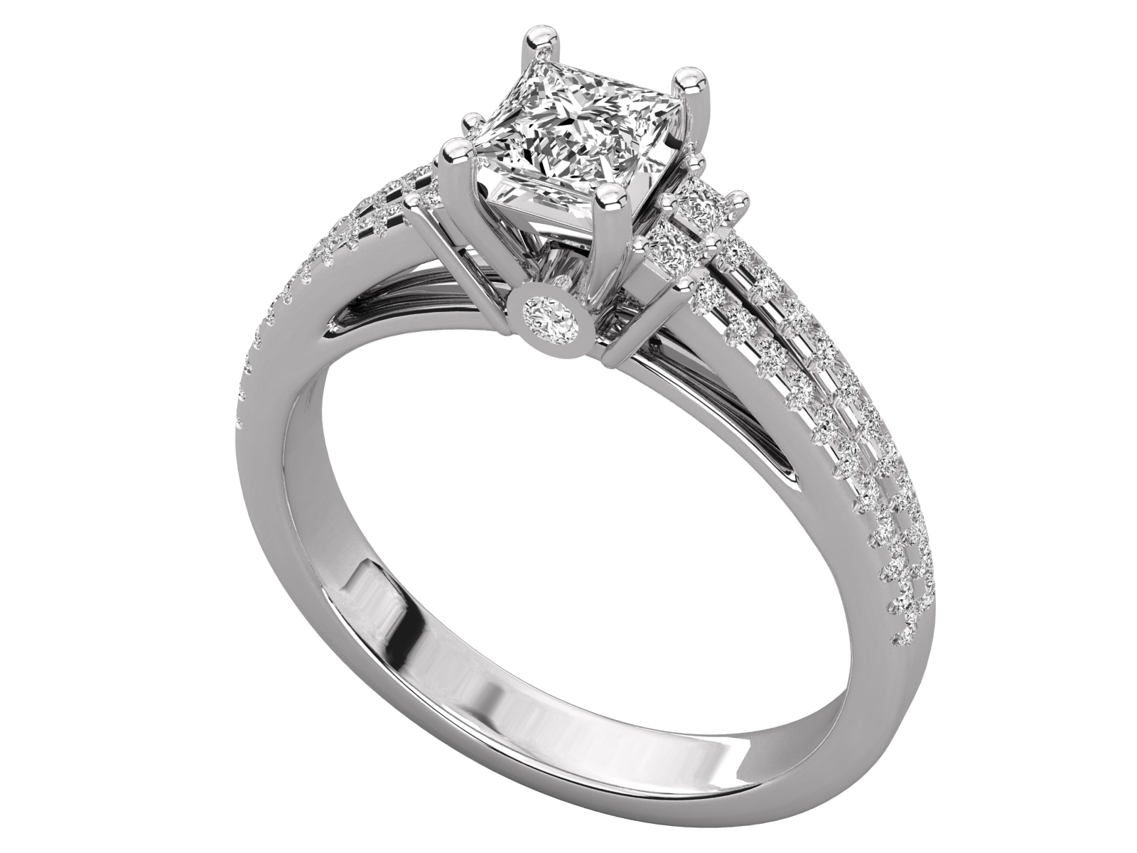Double Band Princess-Cut Diamond Engagement Ring