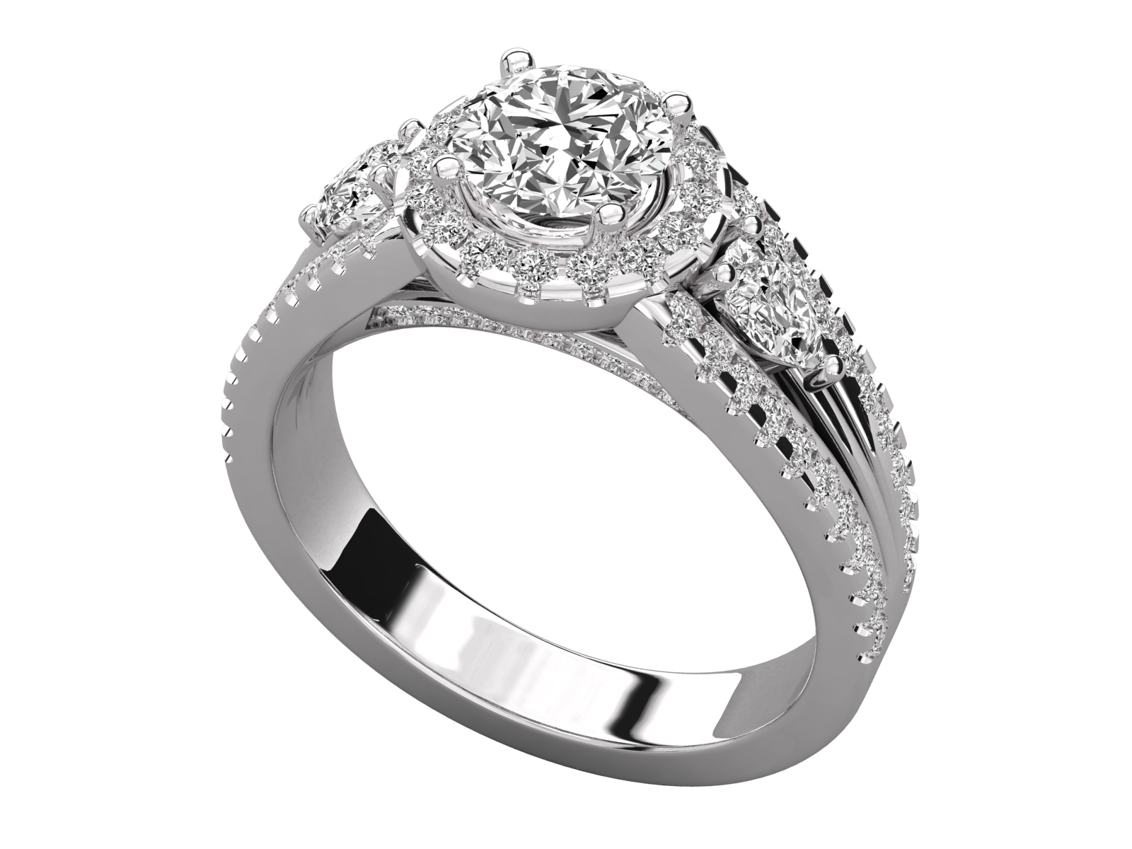 Double Row Diamond Halo Engagement Ring
