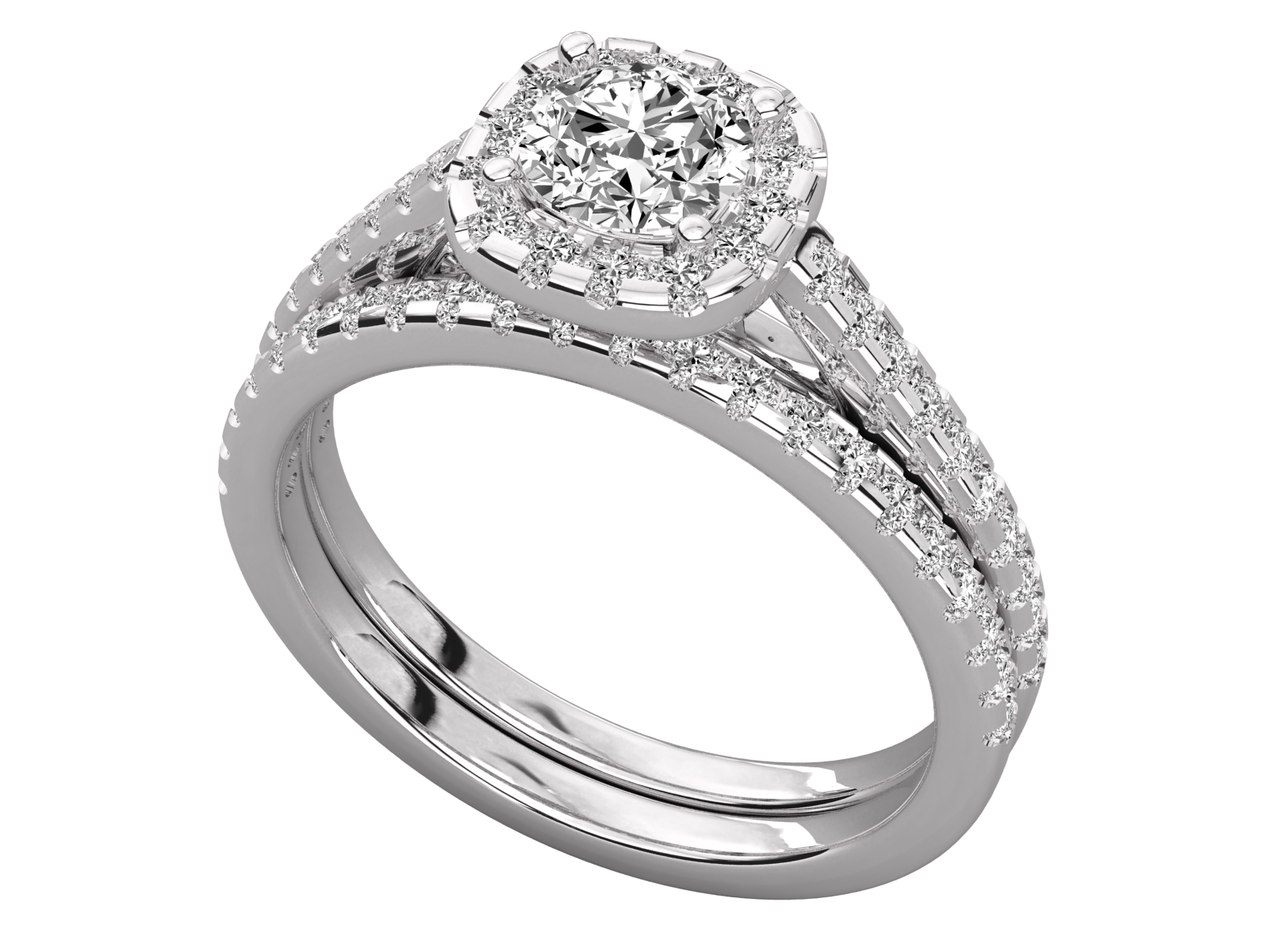 Round Cut Halo Engagement Ring with Double Band