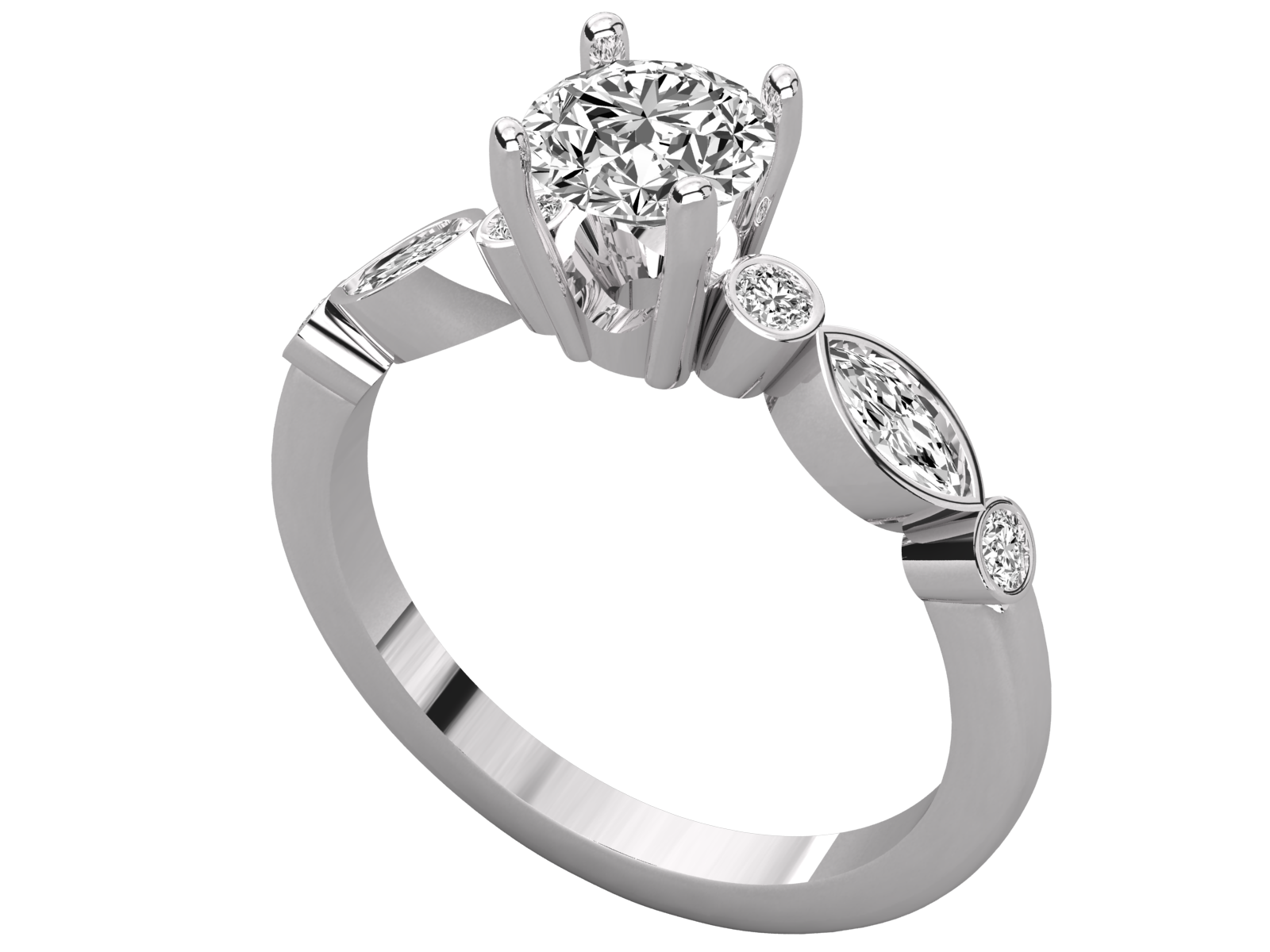 Round Diamond Engagement Ring- Bezel Accent Stones