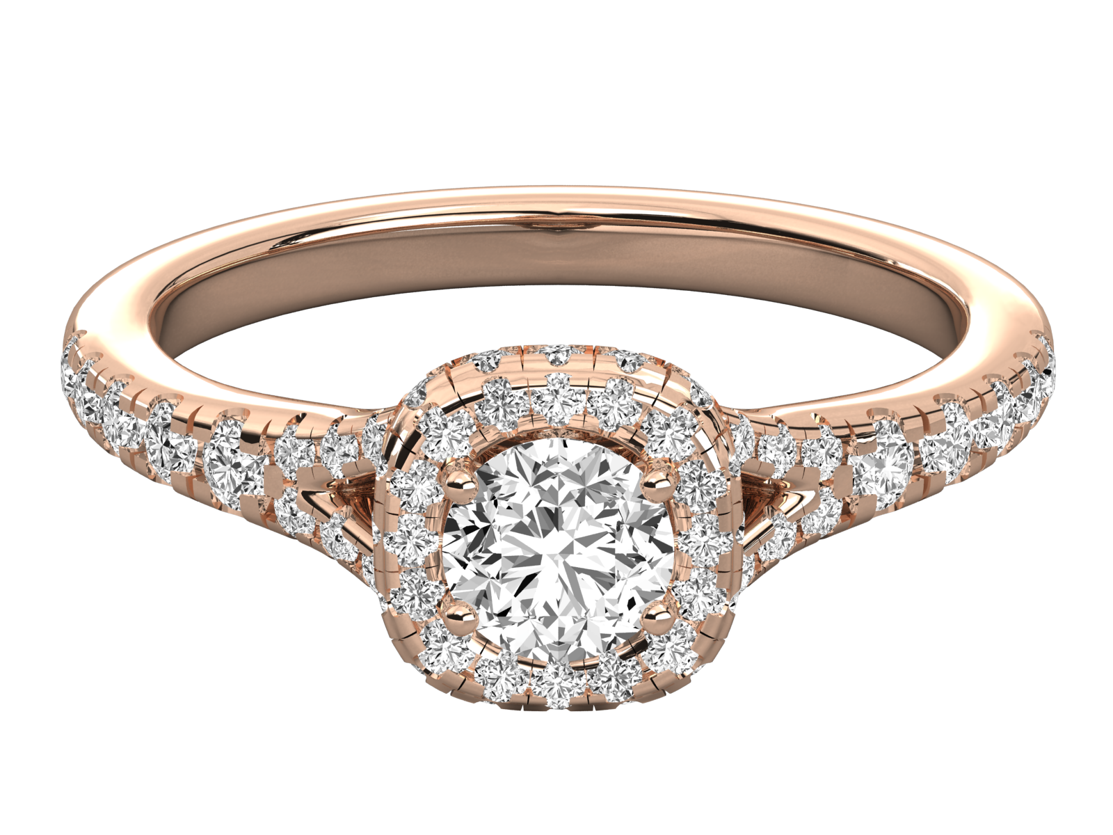 Split Shank Round Halo Engagement Ring