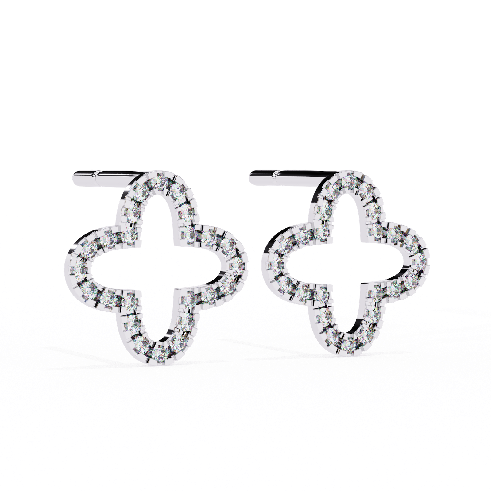 Diamond Clover Stud Earrings with Prong Setting
