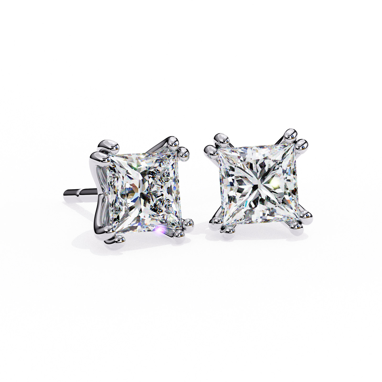 Princess Cut Diamond Stud Earrings with 4-Prong Setting