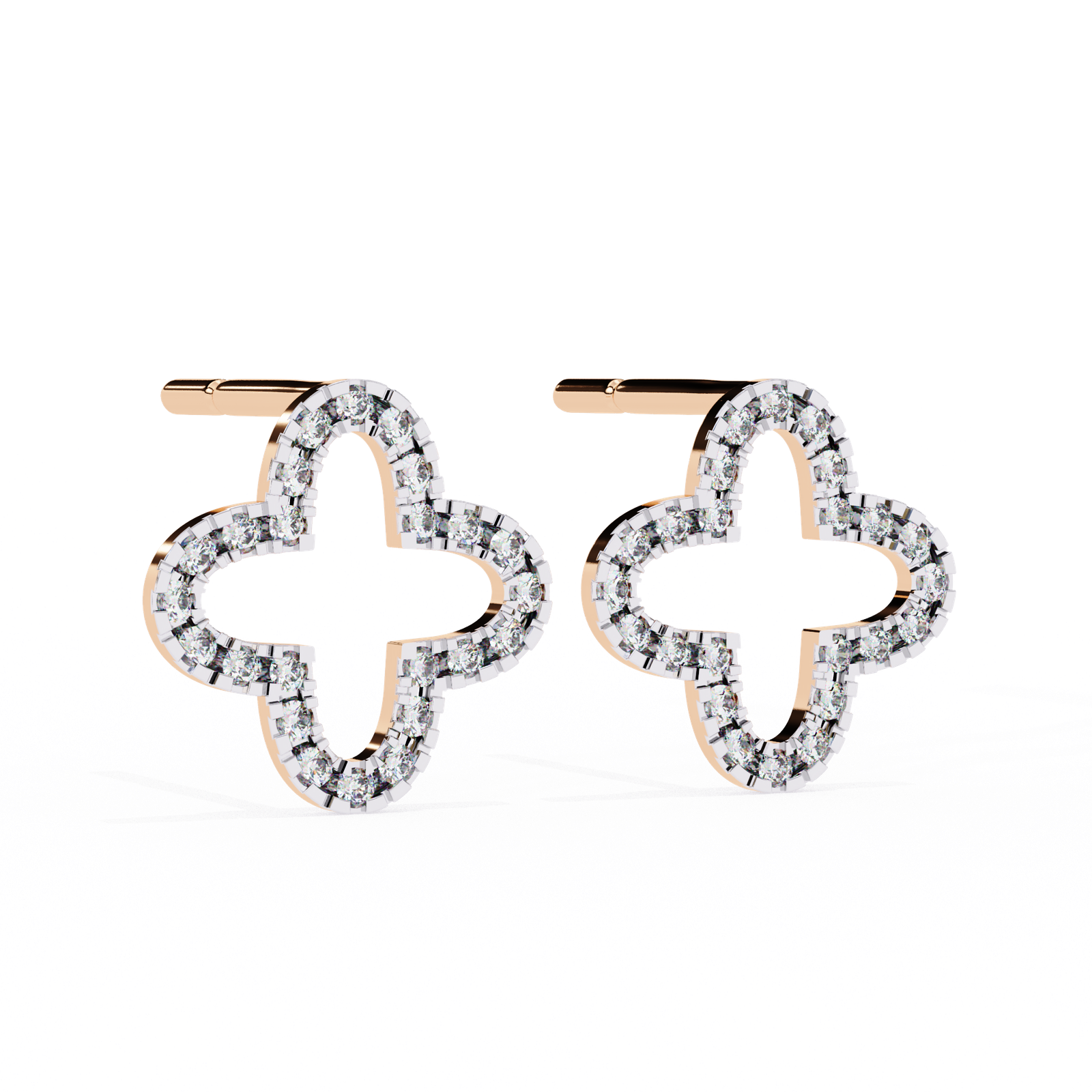 Diamond Clover Stud Earrings with Prong Setting