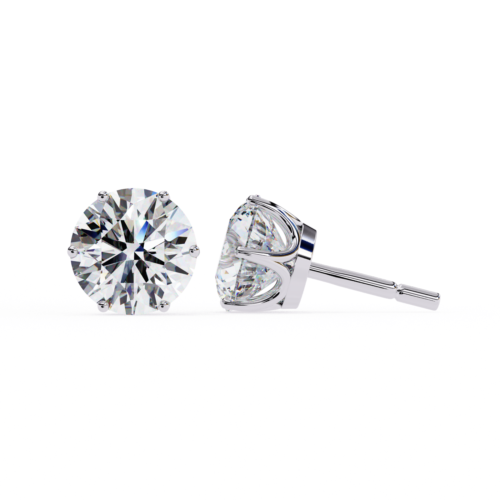 Round Brilliant Diamond Stud Earrings with Six-Prong Basket Setting