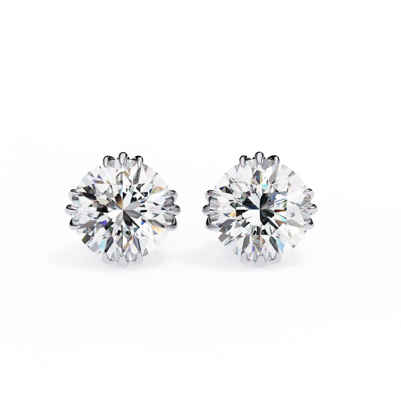Round Diamond Stud Earrings with Lotus-Inspired Setting