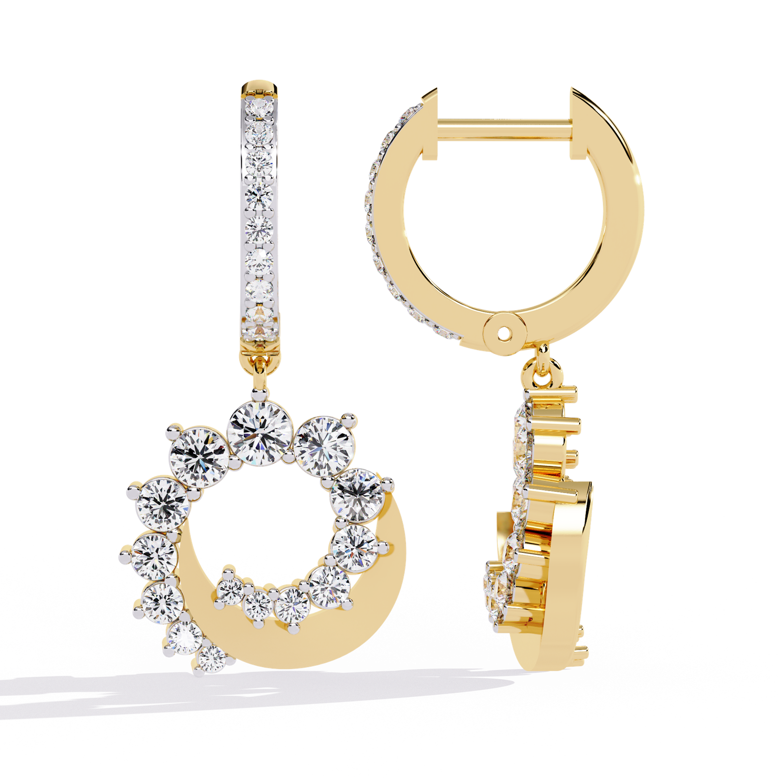 Modern Circle Diamond Dangle Earrings, Elegant Bridal Jewelry