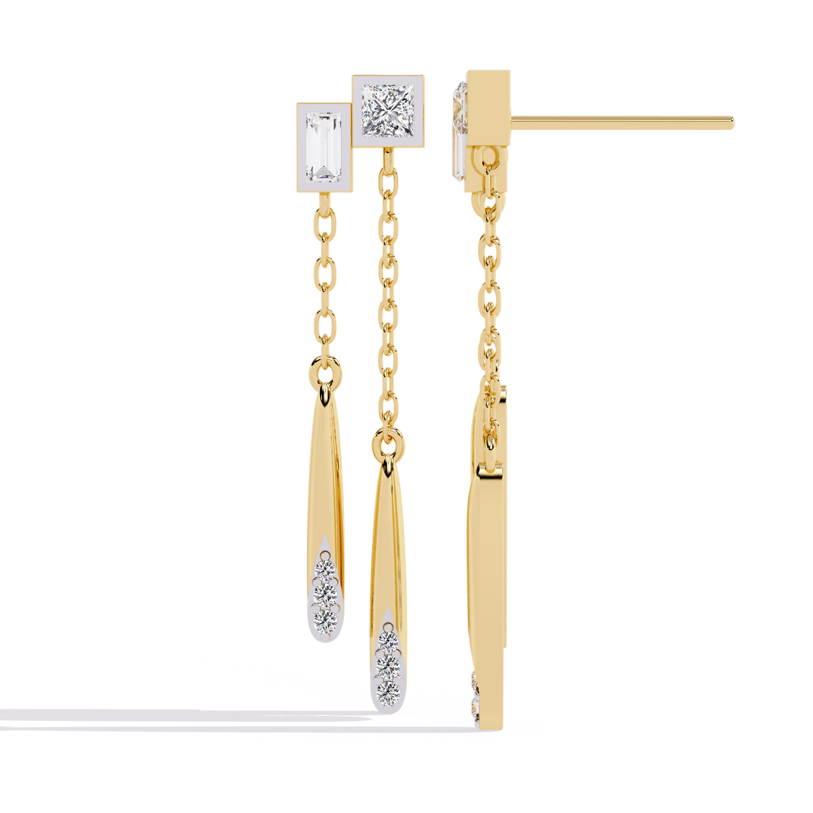 **Elegant Asymmetrical Diamond Drop Earrings in 18K White Gold | Geometric Chain Dangle Earrings for Women**
