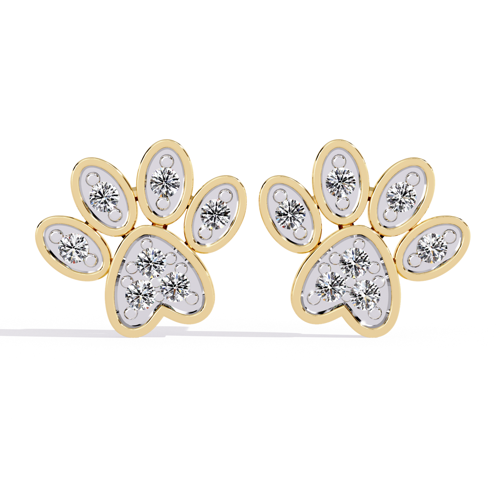 **Cute Diamond Paw Print Stud Earrings in  Gold | Animal Inspired Pet Lover Earrings for Women & Girls**