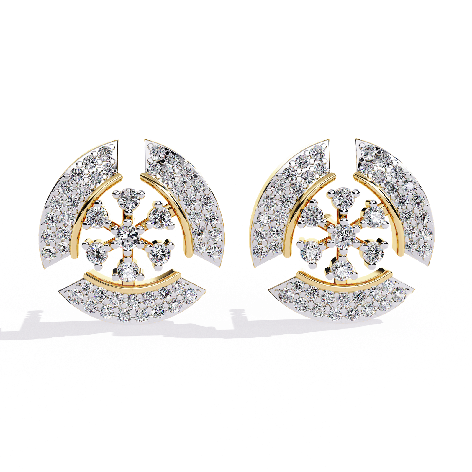 Luxury Diamond Halo Stud Earrings in Gold | Contemporary Circular Designer Earrings for Women