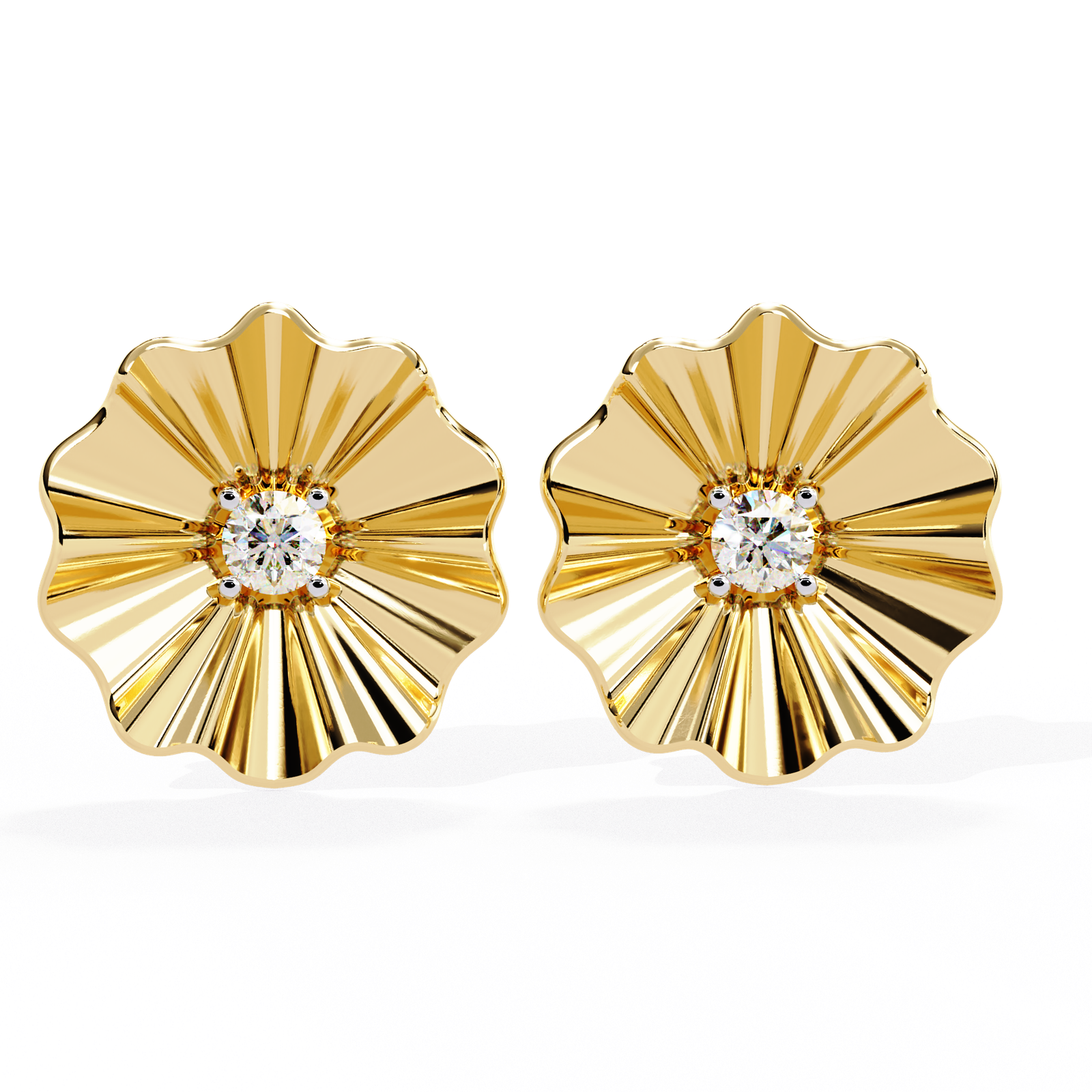 **Elegant Fan Shape Diamond Stud Earrings in Gold | Modern Shell Inspired Designer Earrings for Women**