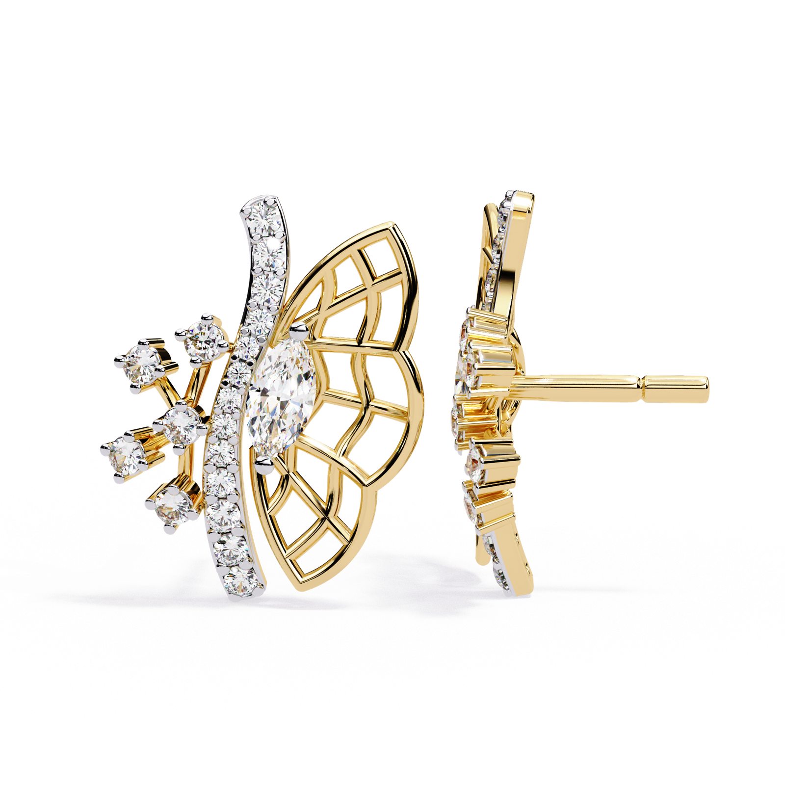 Elegant Butterfly Diamond Stud Earrings in 18K White Gold | Nature Inspired Designer Earrings for Women